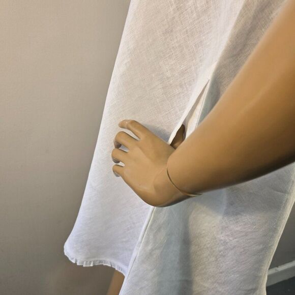 Julie Miles A-Line Frill Linen Dress Womens Medium White Sleeveless - Picture 8 of 13